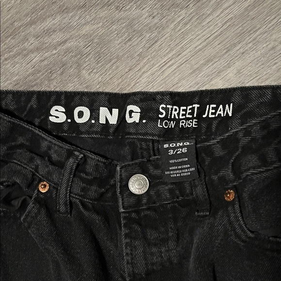S.O.NG. Black Distressed Wide Leg Jeans - Picture 3 of 6